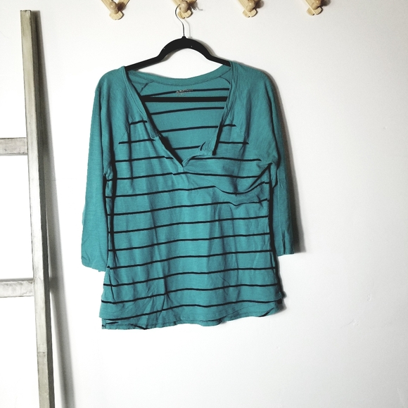 ARIZONA WOMEN'S TEAL WITH BLUE STRIPES BLOUSE SIZE XL - Picture 1 of 11